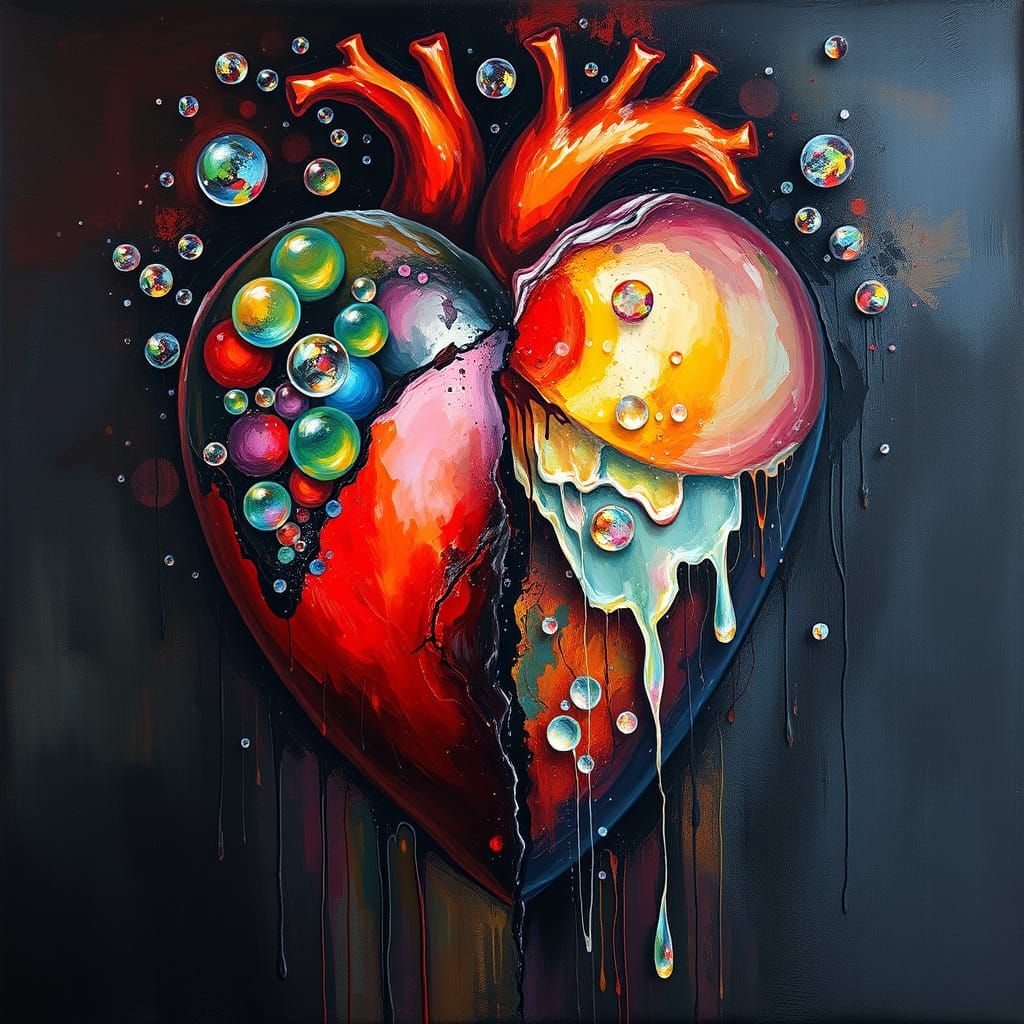 Heart in Two Halves: Impasto Palette Knife Painting