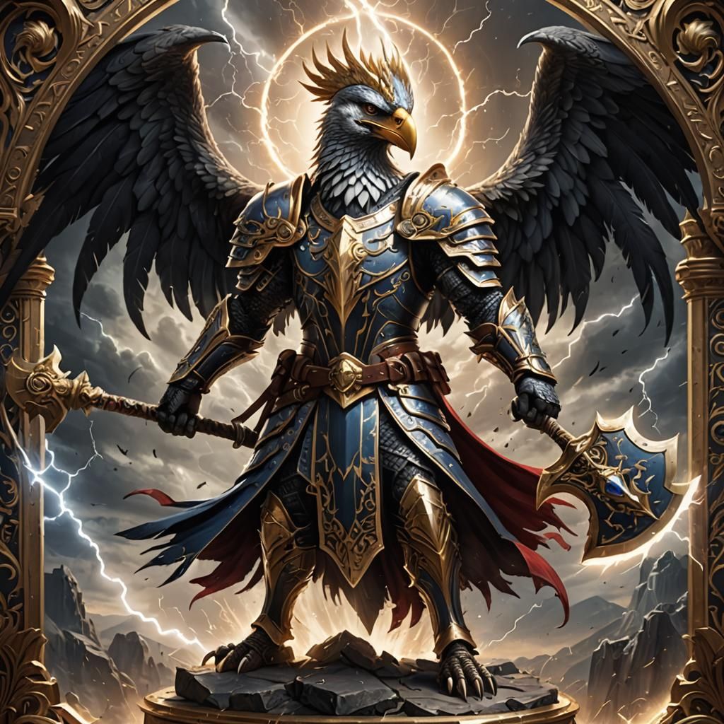 Armored Aarakocra Warrior with Lightning