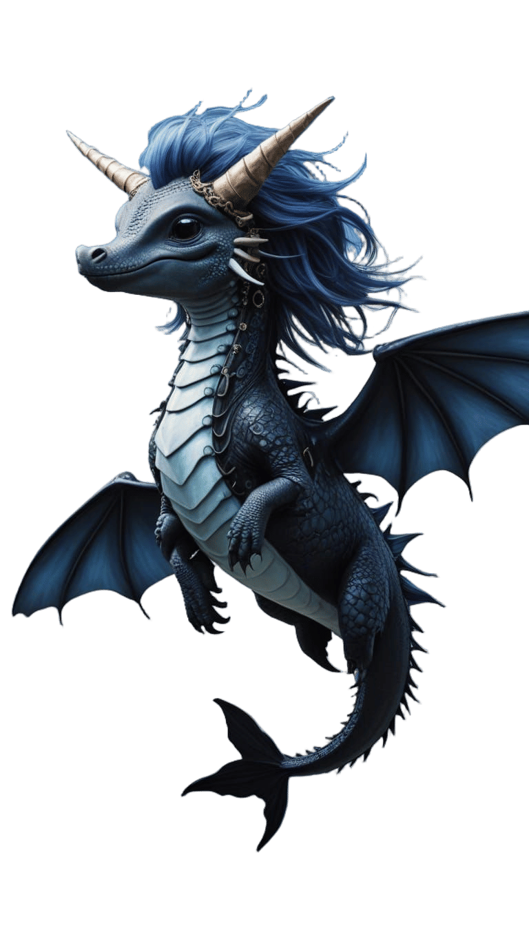 Whimsical Gothic Dragon Soars Amidst Fluffy Clouds