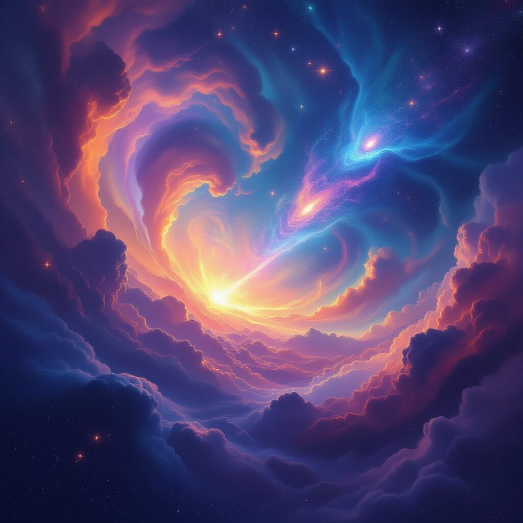 Cosmic Nebula Landscape in Surrealist Visionary Art Style