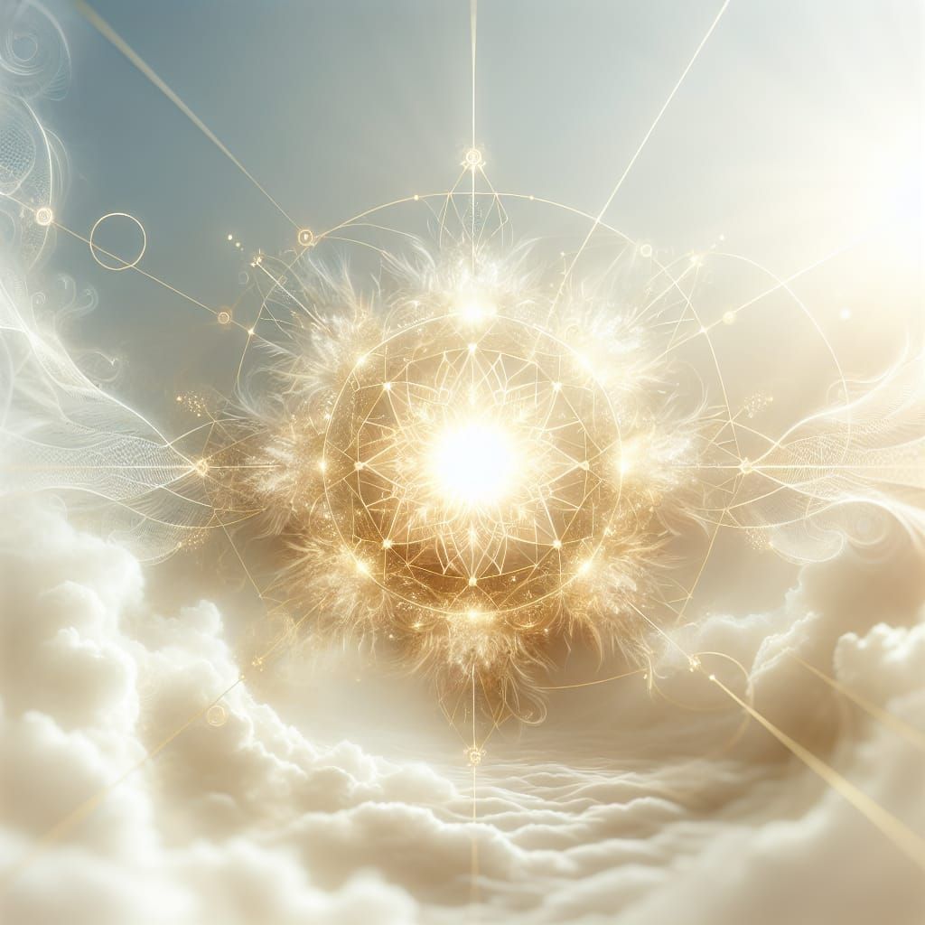 Ethereal White and Gold Sacred Geometry Scene