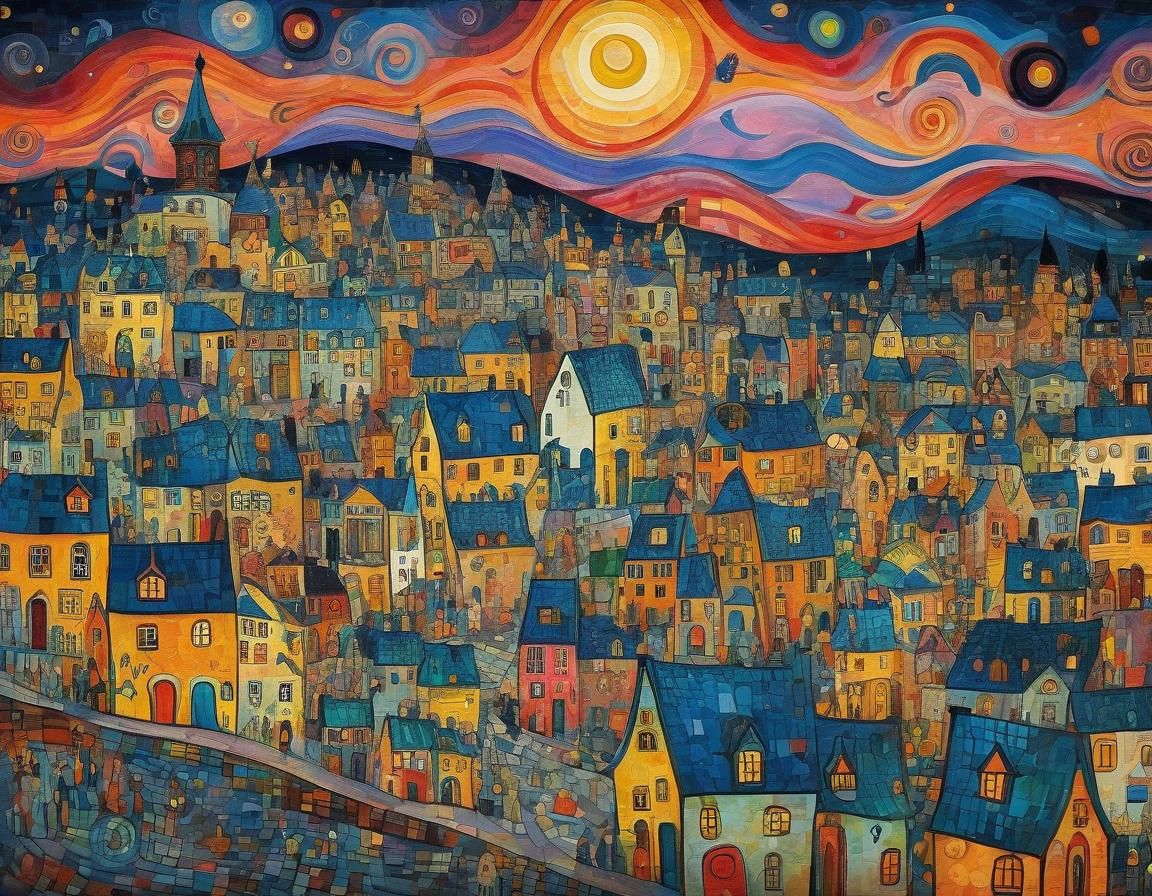 Colorful Whimsical Town Doodle in Modern Art Style