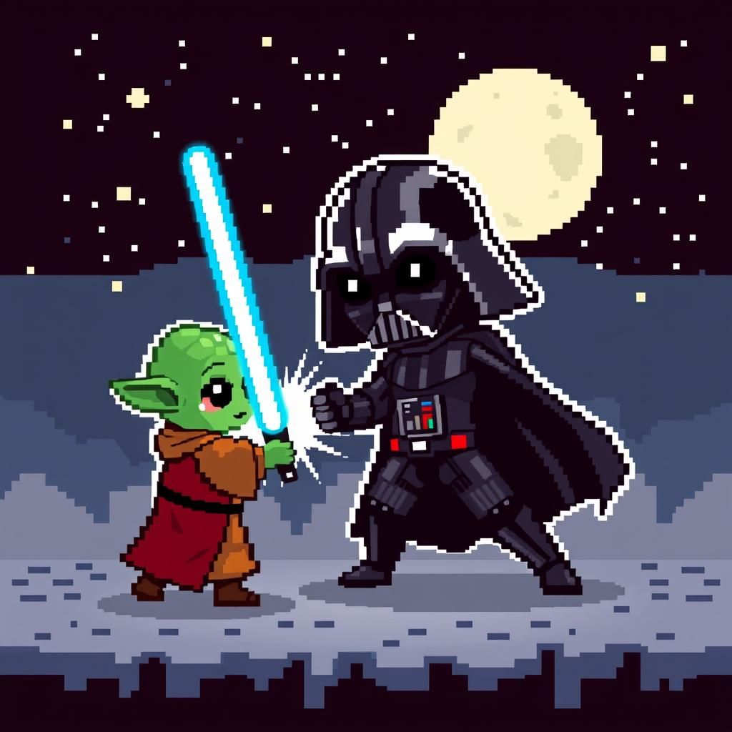 8-Bit Pixel Art: Darth Vader vs. Yoda