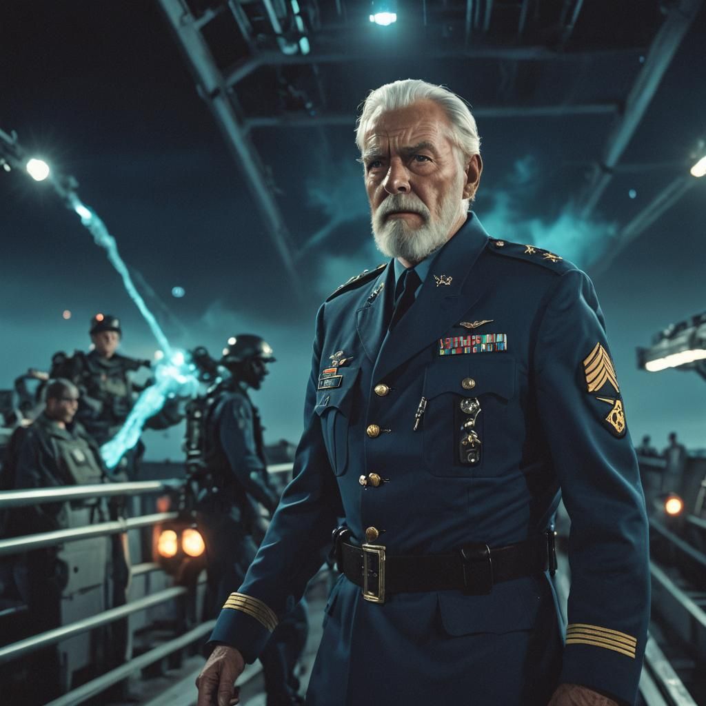 Ethereal Commander: Old Man Possessed by Bioluminescent Alie...