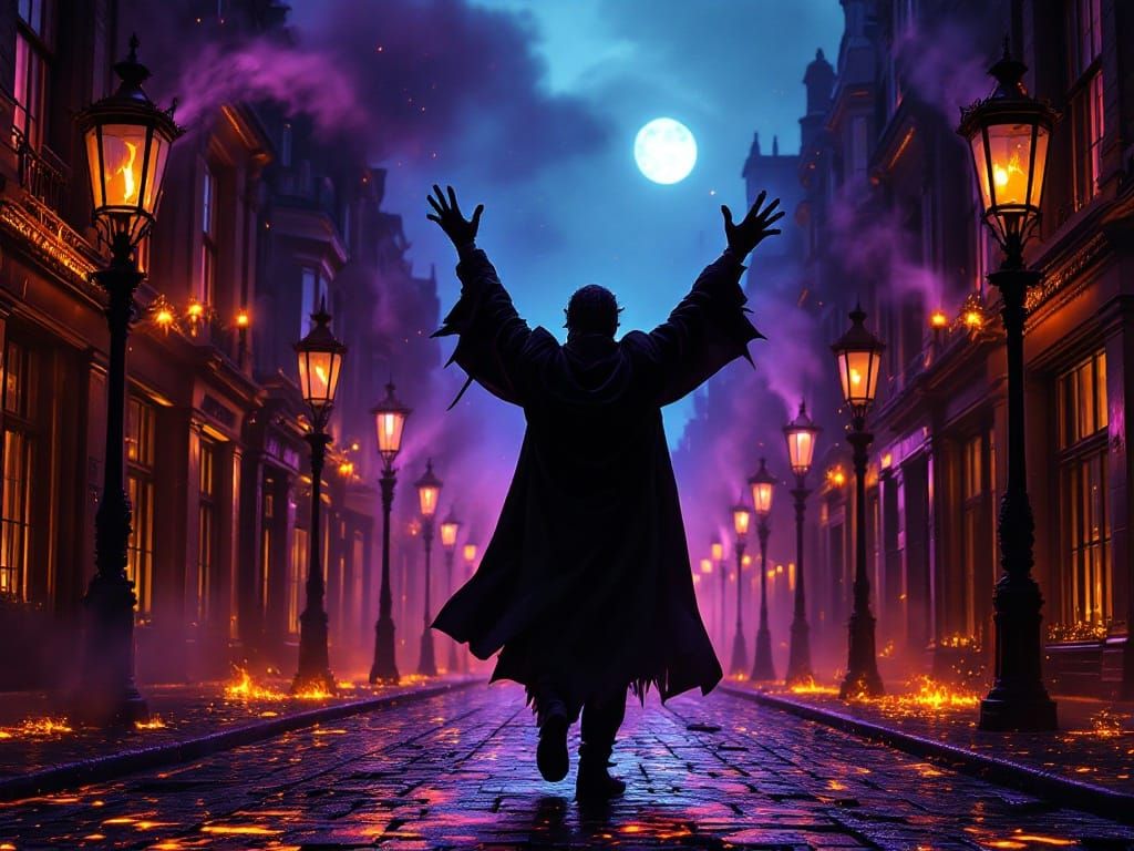 Dark Fantasy Horrorpunk Warlock Triumphs Amidst Lava-Lit Vic...