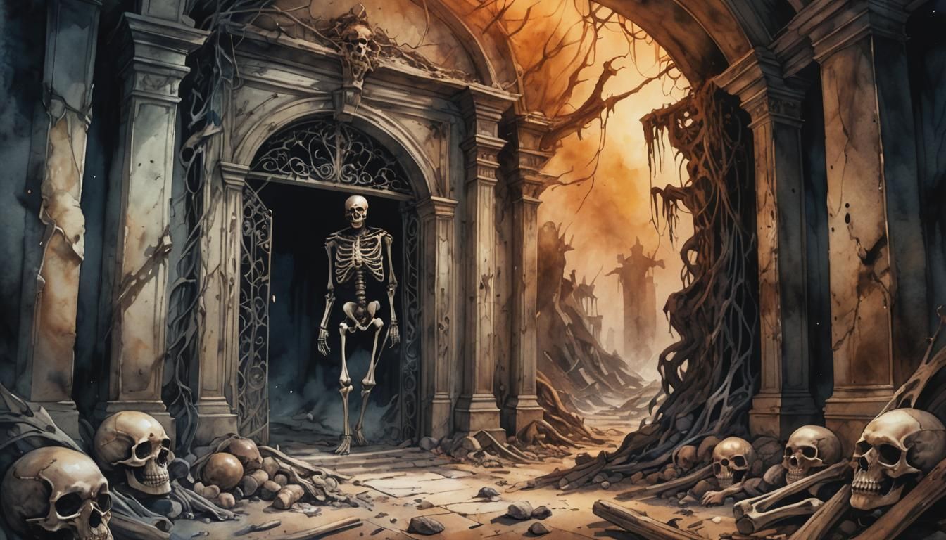 Horrific Secret Entrance to Hell in Watercolor