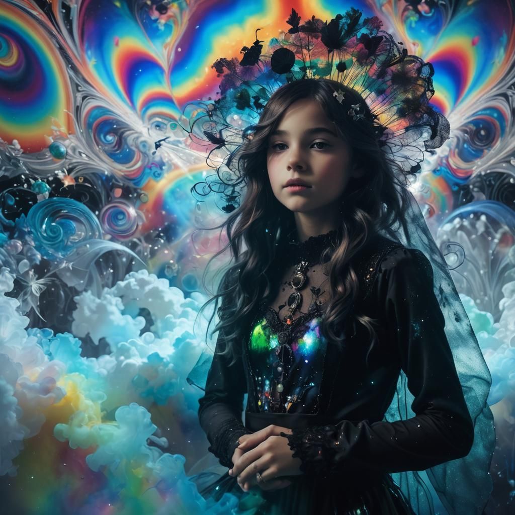 Rainbow Fairy in Surrealist Monochrome Dreamscape