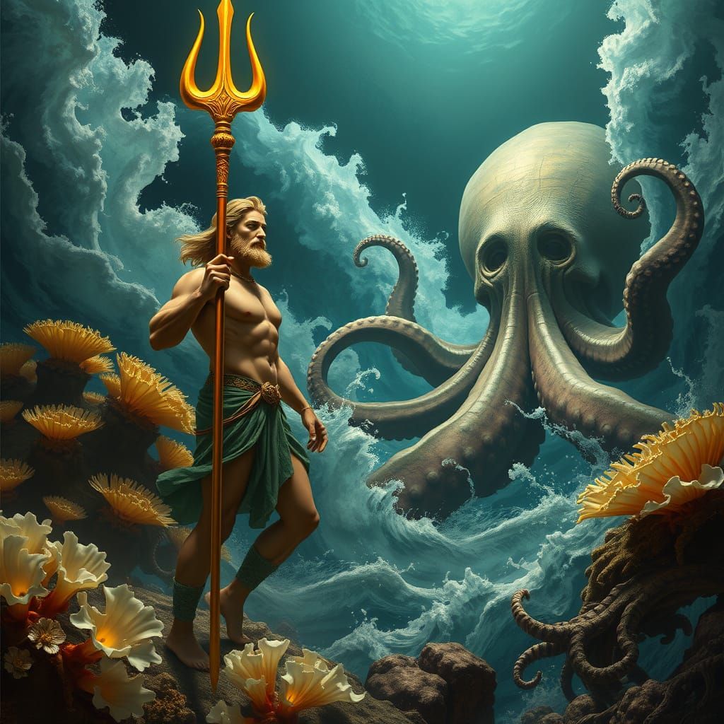Neptune, God of the Ocean, Confronts a Lovecraftian Octopus ...