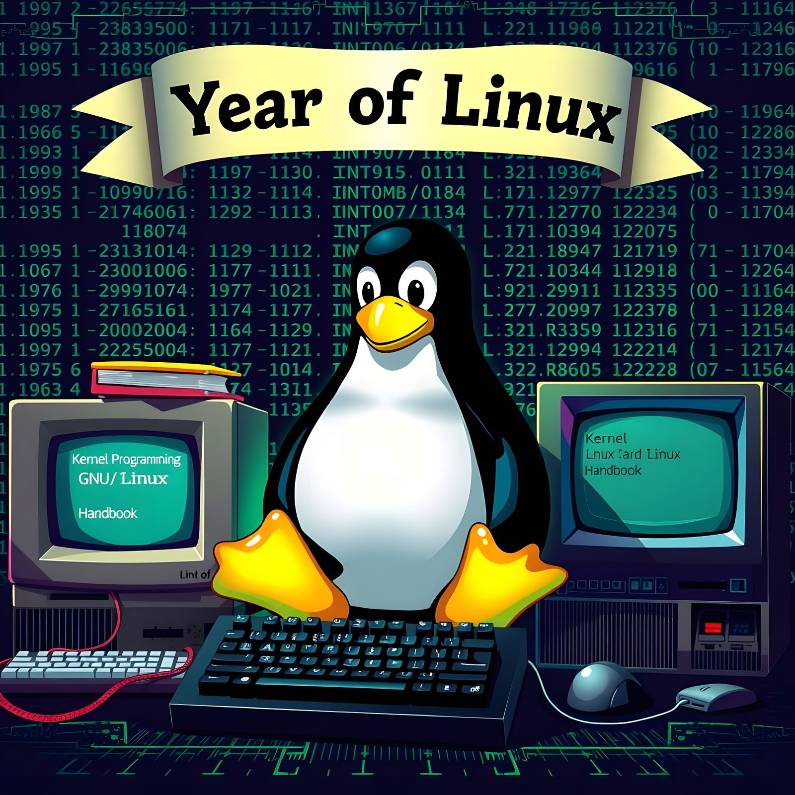 Triumphant Tux in 8-Bit Pixel Art