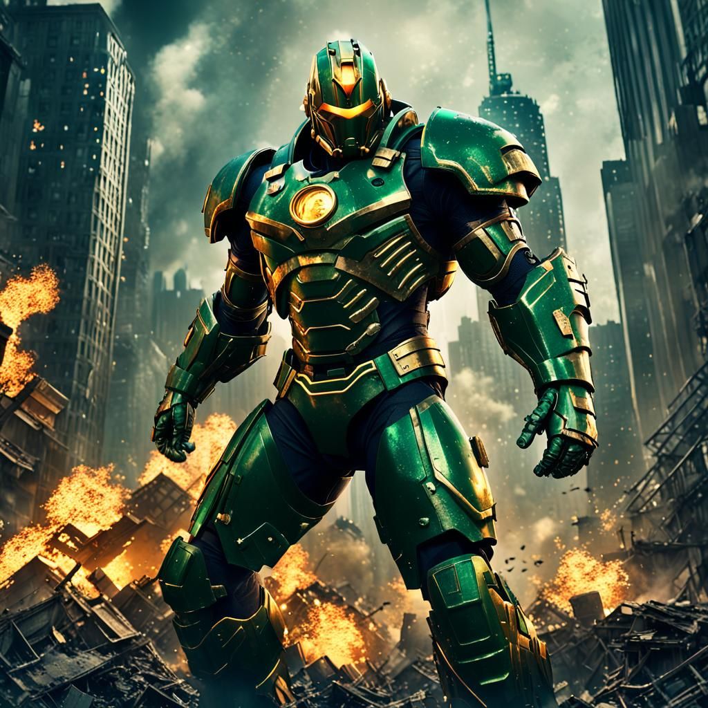 Evil Supervillain Attacks City in Dark Fantasy Style