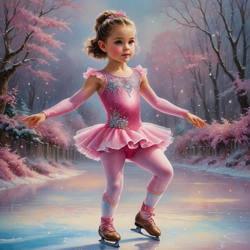 Girl in Pink Leotard on Figure Skates