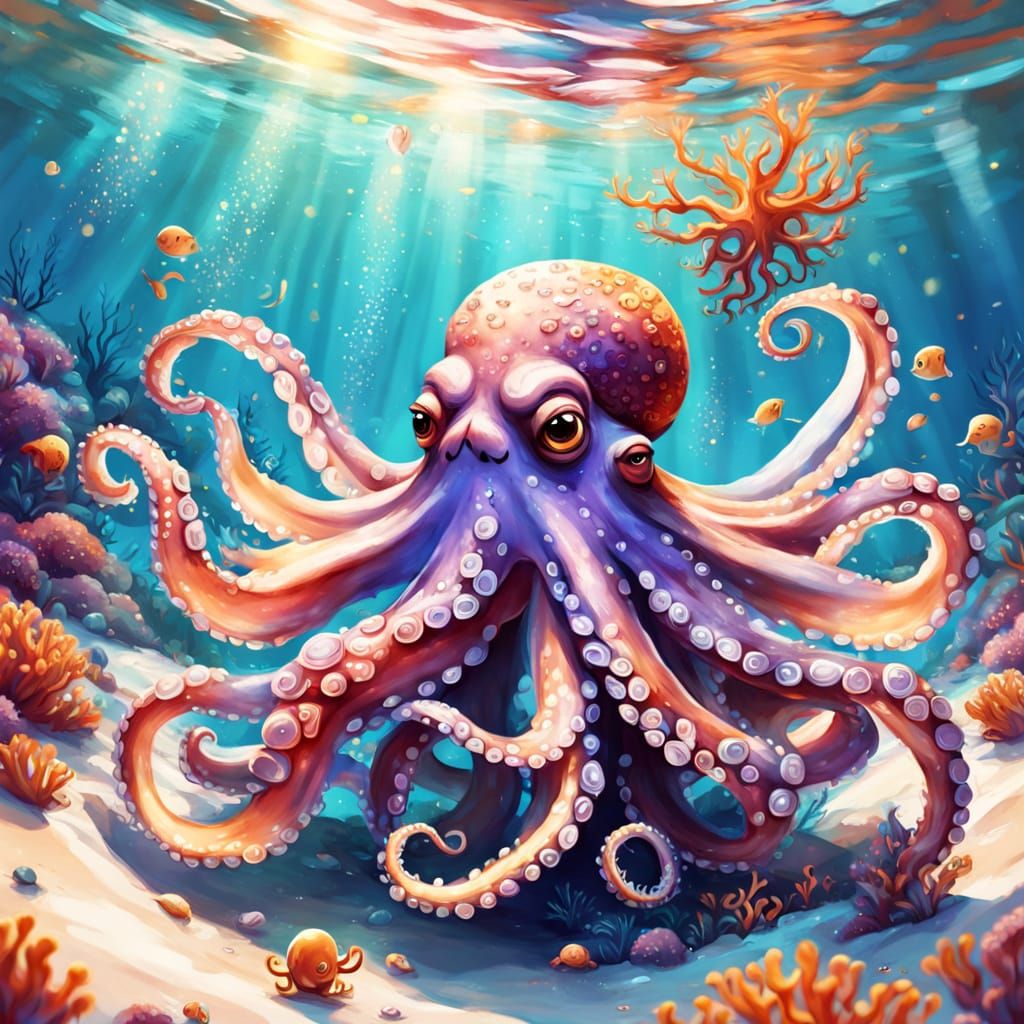 Whimsical Octopus Family in Vibrant Digital Art