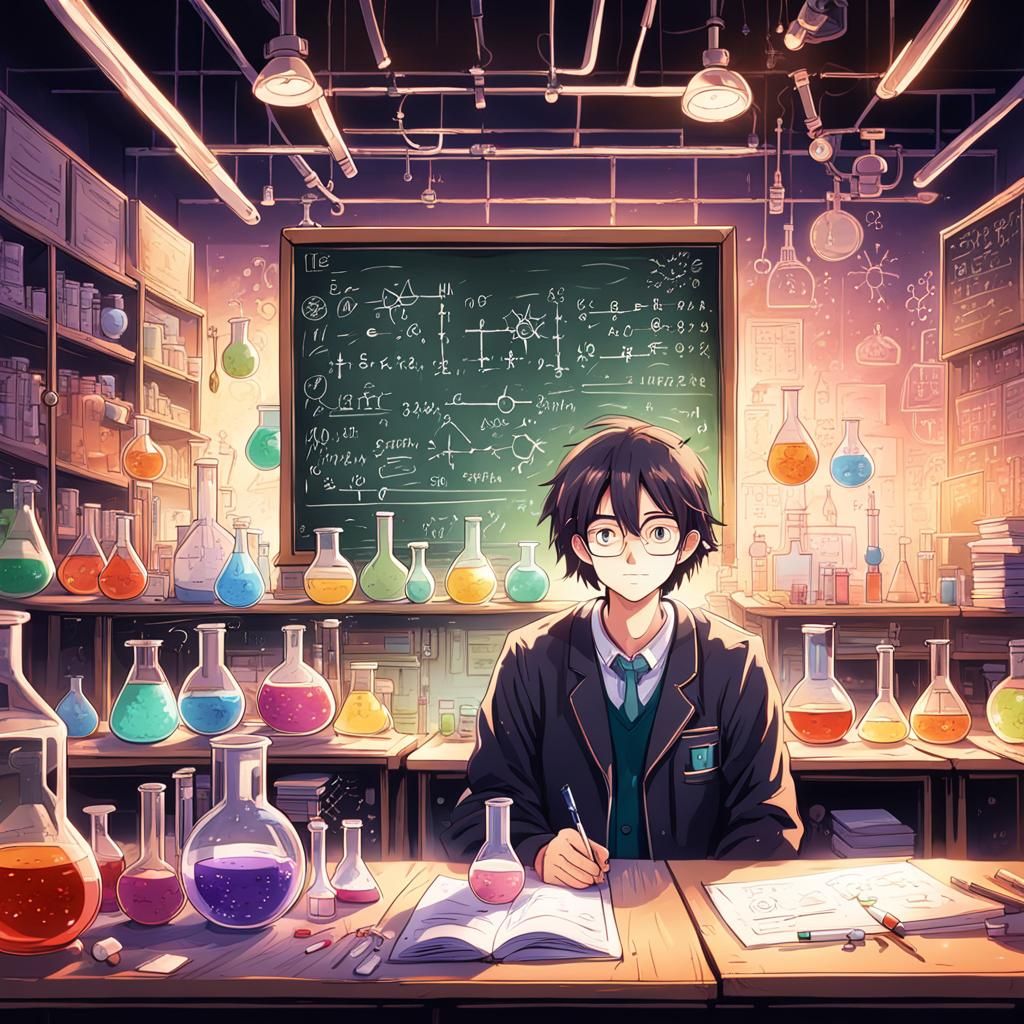 Anime Portrait of Chemistry Teacher in Classroom