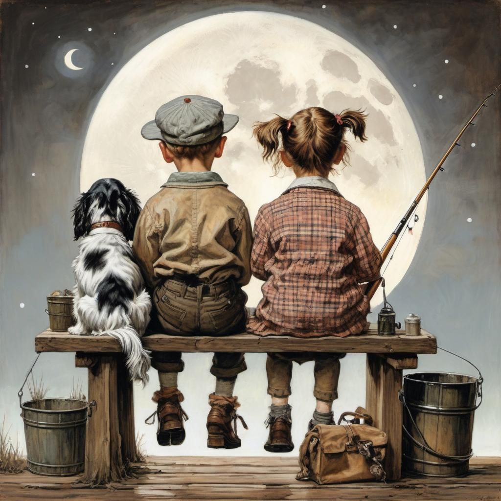 Gone Fishing (in the style of Norman Rockwell)