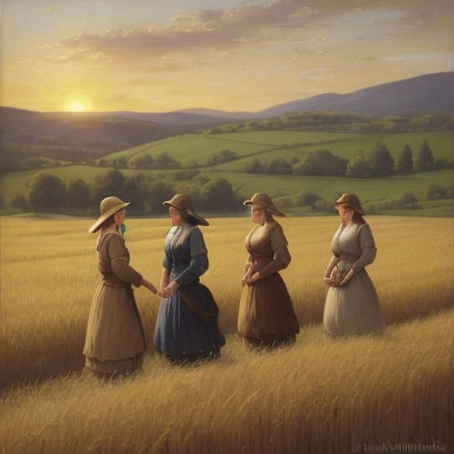 Rural Women Gathering Grains in a Golden Light