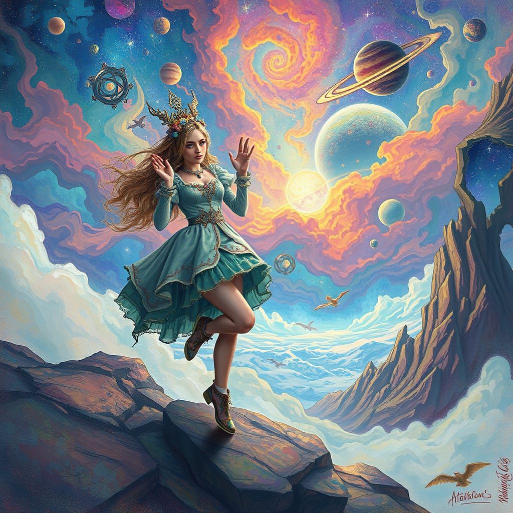 Dreamlike Space Fantasy with Jupiter and Saturn