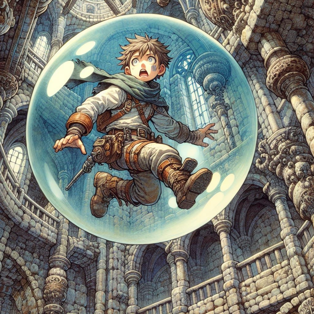 Baffled Anime Adventurer Trapped in Floating Bubble