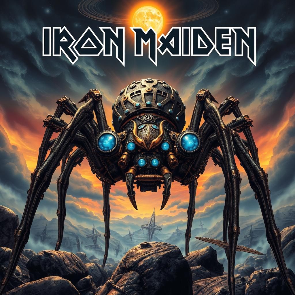 Steampunk Metal Spider Album Cover in Mystical Style