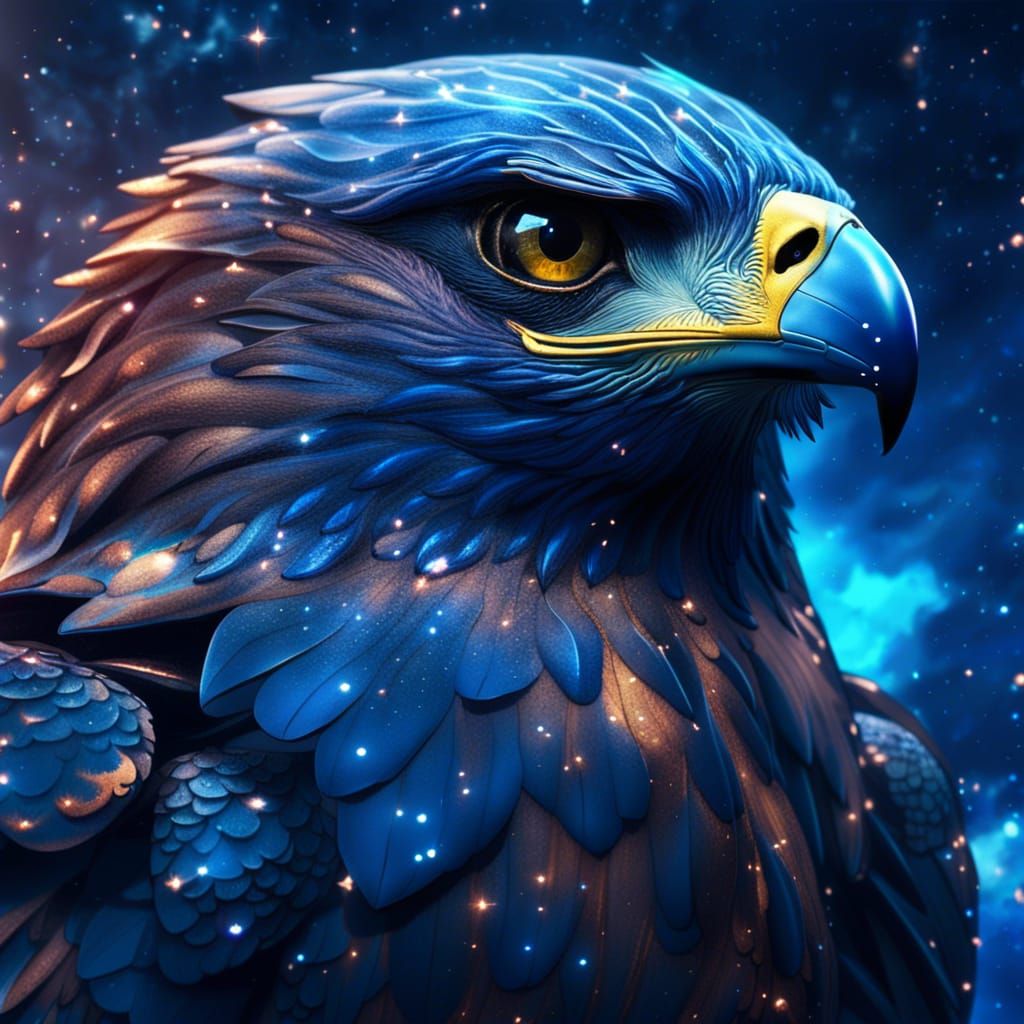 Hawk Soaring Through Galaxy: Detailed Matte Painting