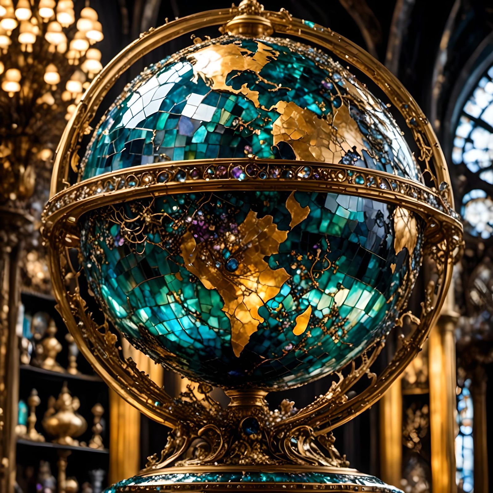 Golden Globe on Pedestal in Fantasy Ink Style