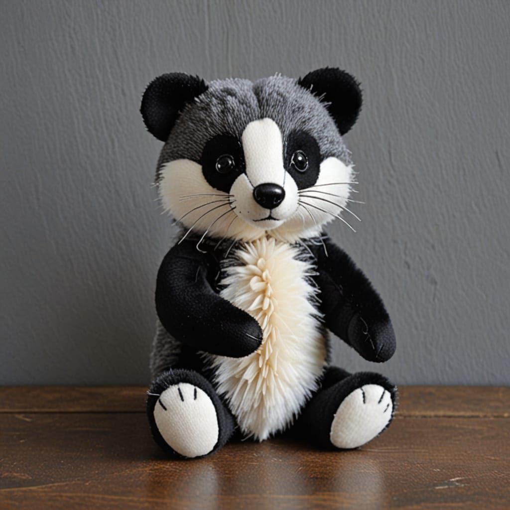 Pom Pom Badger Doll in Black, White, and Grey