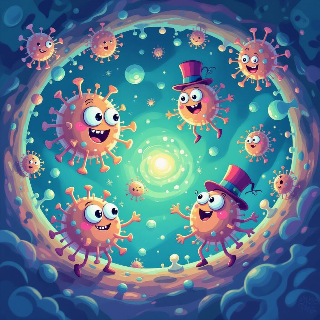 Whimsical Microbes in Vibrant Cartoon Style