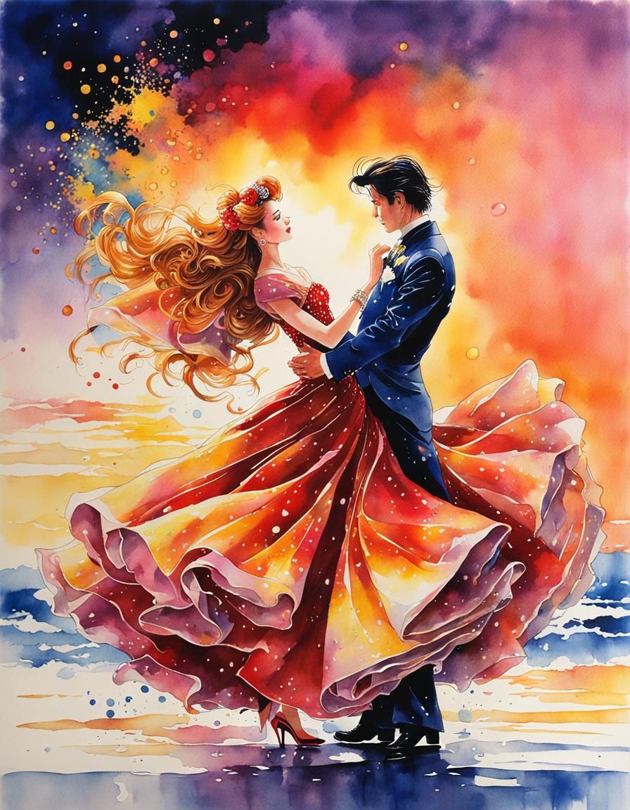 Sunset Shimmer Dancing in Watercolor Splash Art