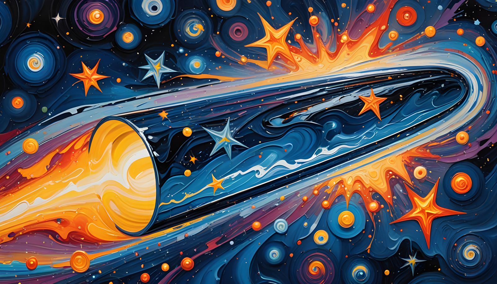 Reflective Cylinder with Plasma Exhaust as Impasto Painting