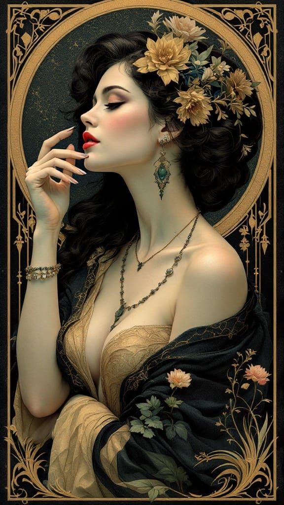 Elegant Woman in Art Nouveau Style