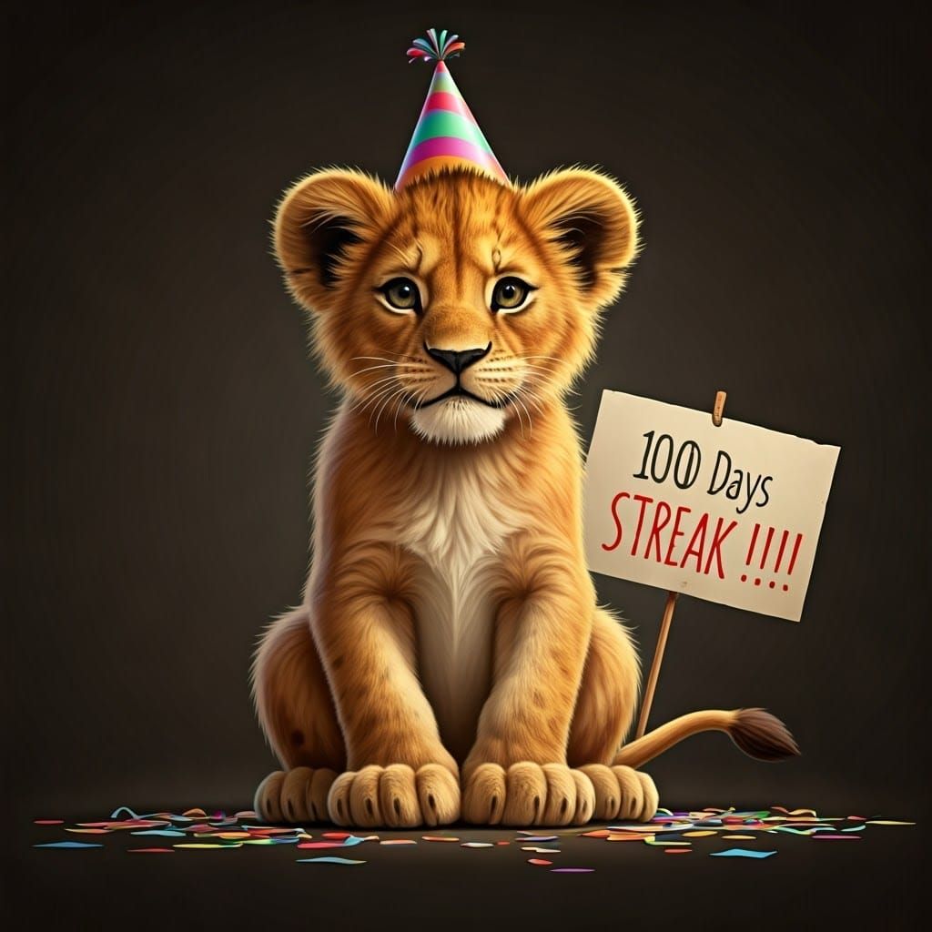 Little Lion Cub Celebrates 100 Days Streak in Joyful Party S...