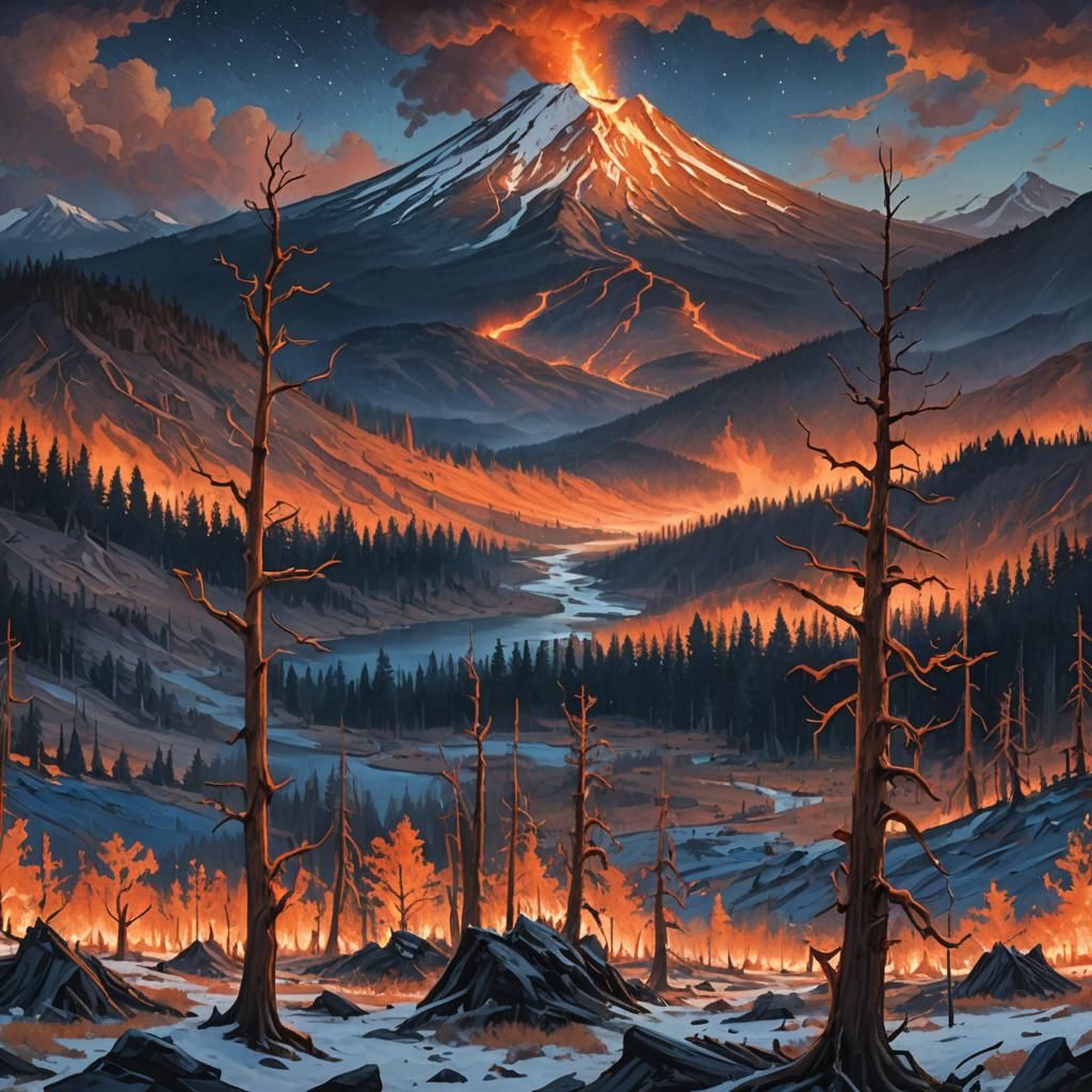 Mount Mazama Pre-Eruption: Fantastical Matte Painting
