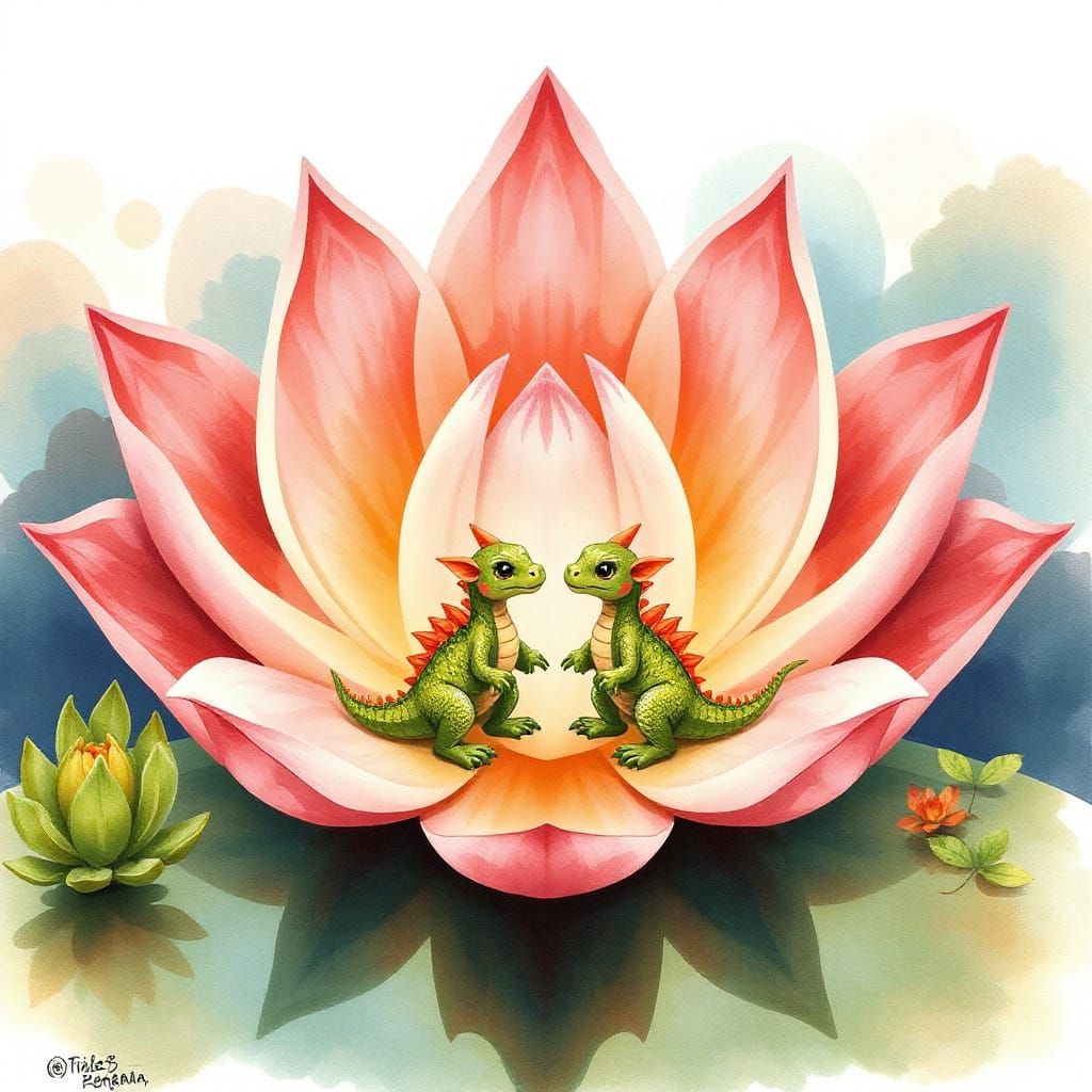 Baby Dragons in a Lotus Flower