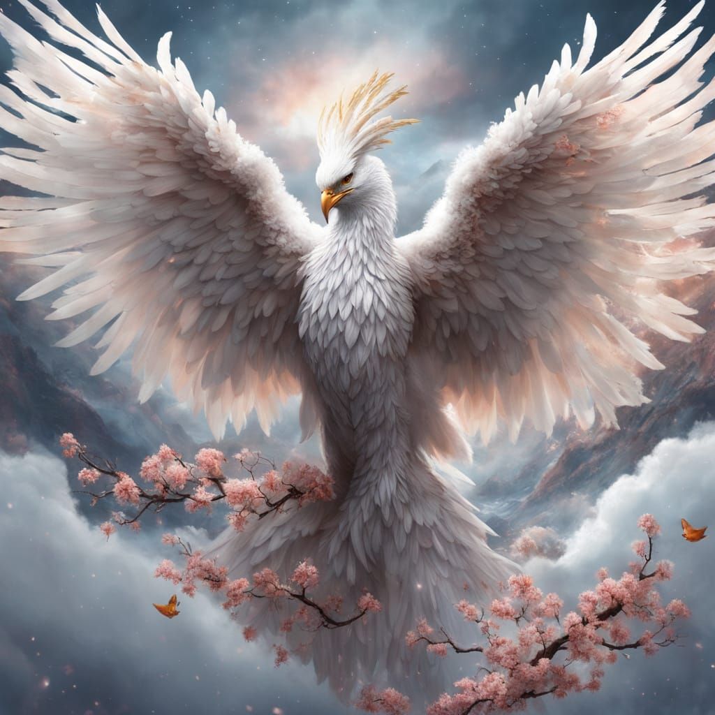 Colossal Phoenix Perched on Iceberg: Digital Art