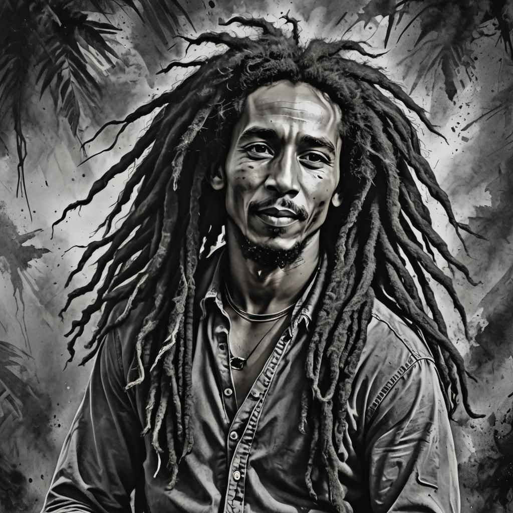 Colorful Portrait of Bob Marley, Detailed Concept Art
