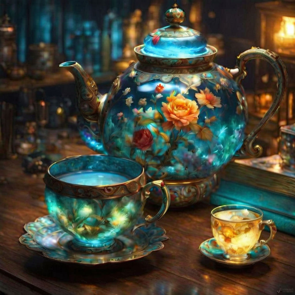 Illuminated Glass Teapot: Fantasycore Digital Art