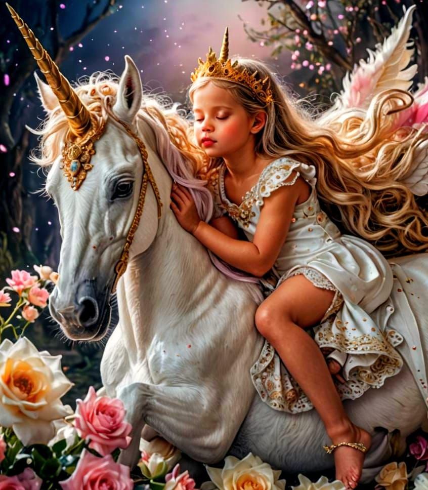 Baby Princess with Unicorn in Hyperrealistic Fantasy Style