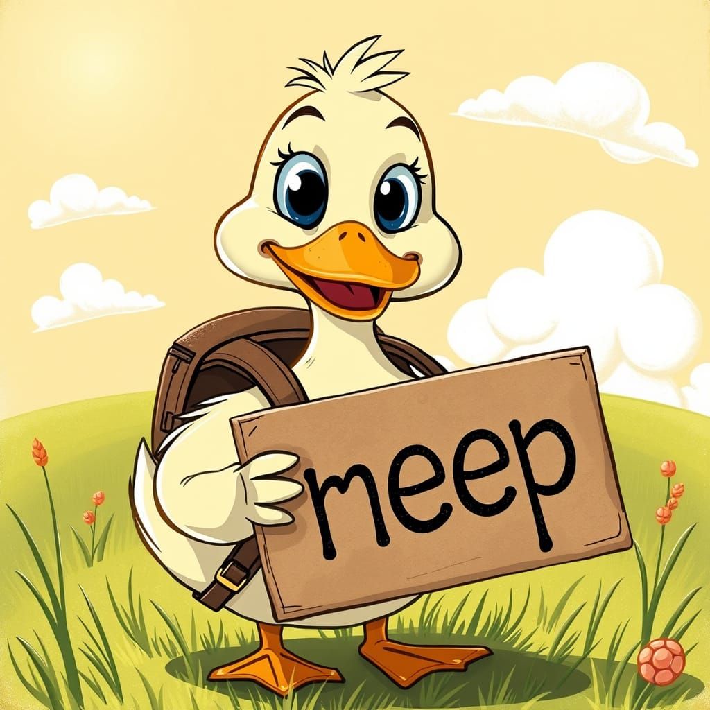 Whimsical Cartoon Duck in Sunny Meadow