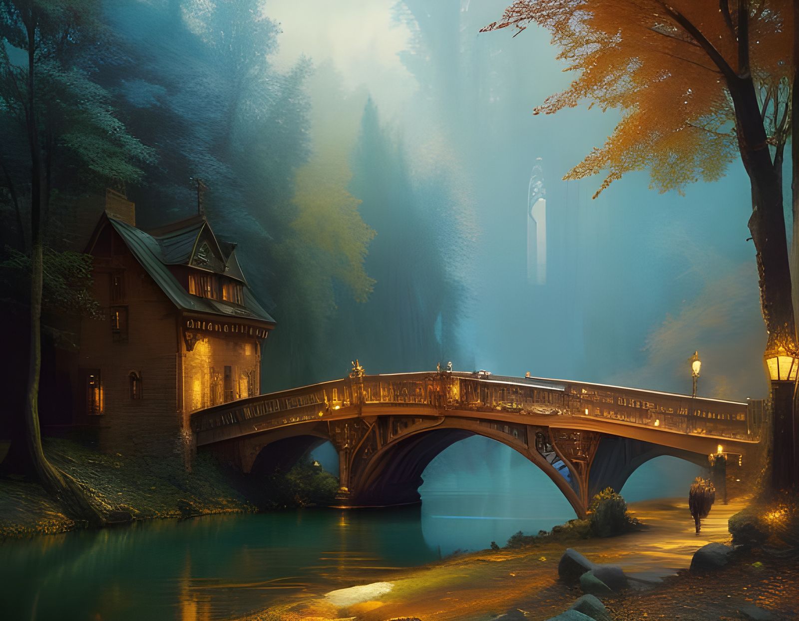 Dreamy Gothic Troll Bridge with Watercolor Effects