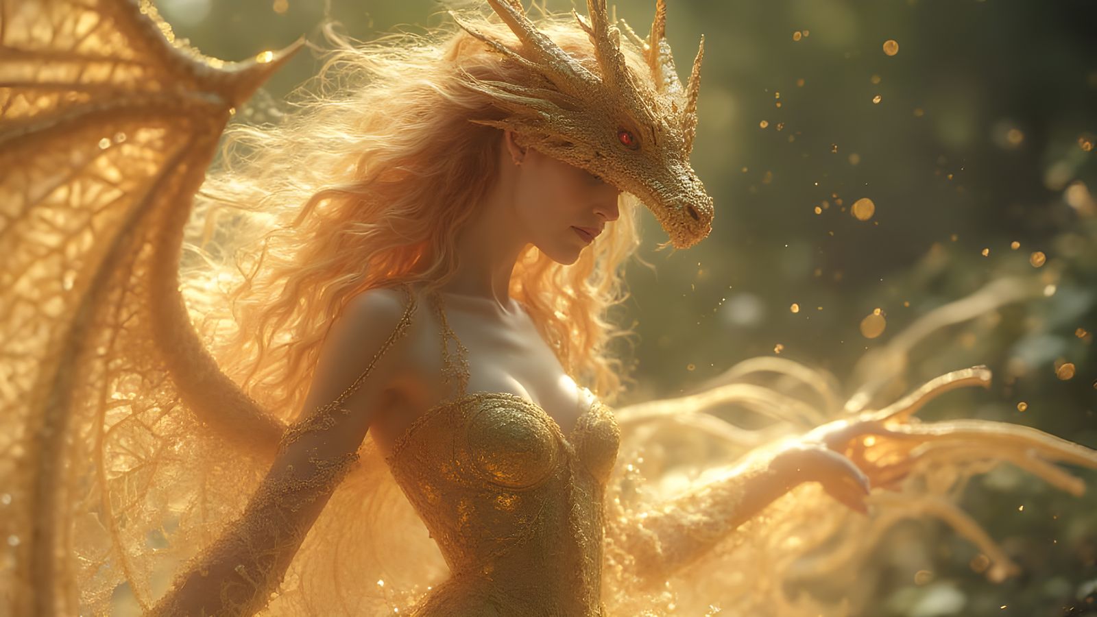Golden Dragon Queen in Radiant Gown