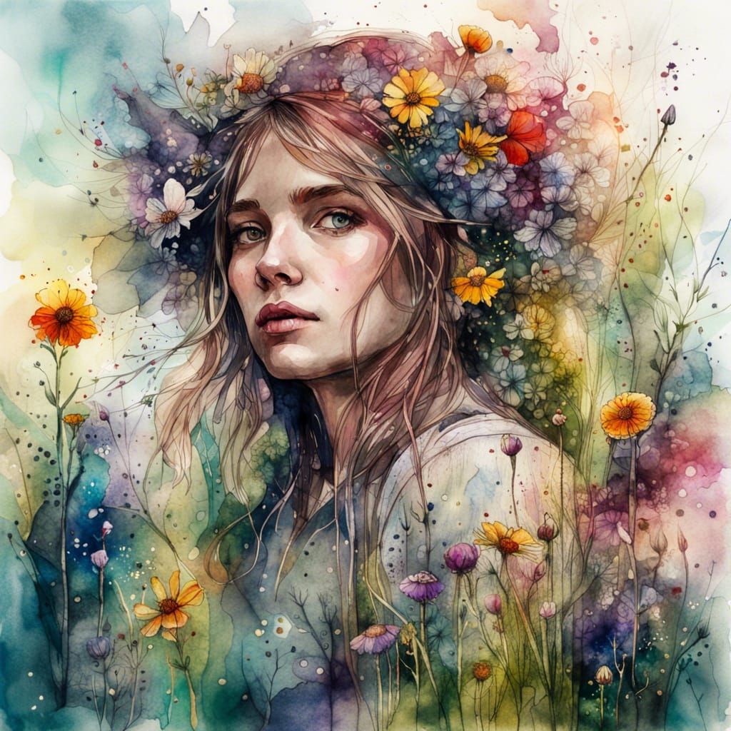 Wildflower Meadow in Watercolor and Alcohol Ink