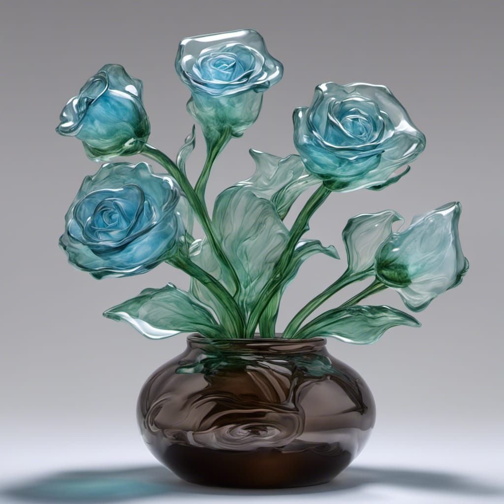 Translucent Glass Roses in Flower Pot