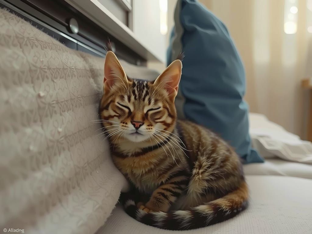 Adorable Cat Sleeping Peacefully: Whimsical Illustration