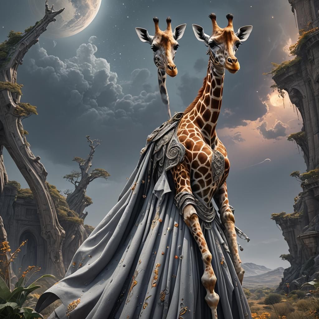 Giraffe in Grey Wedding Dress on Jupiter