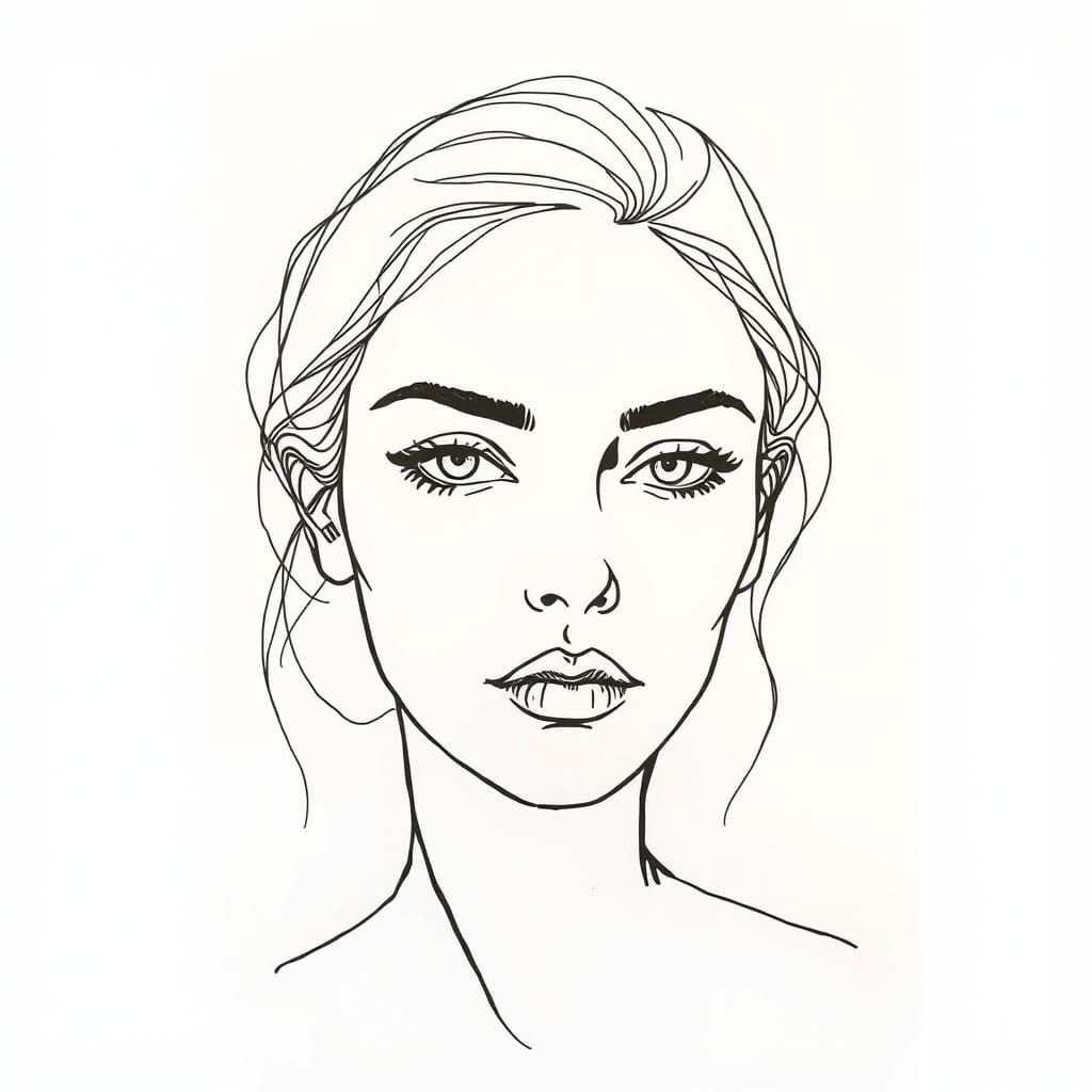Minimalist Single-Line Woman Portrait in Black Ink