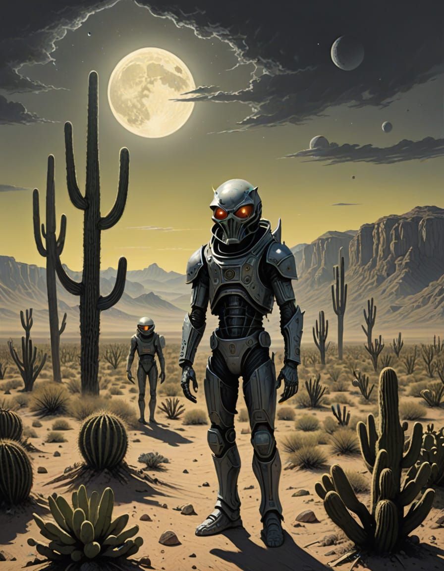 Grey Space Aliens in New Mexico Desert Landscape