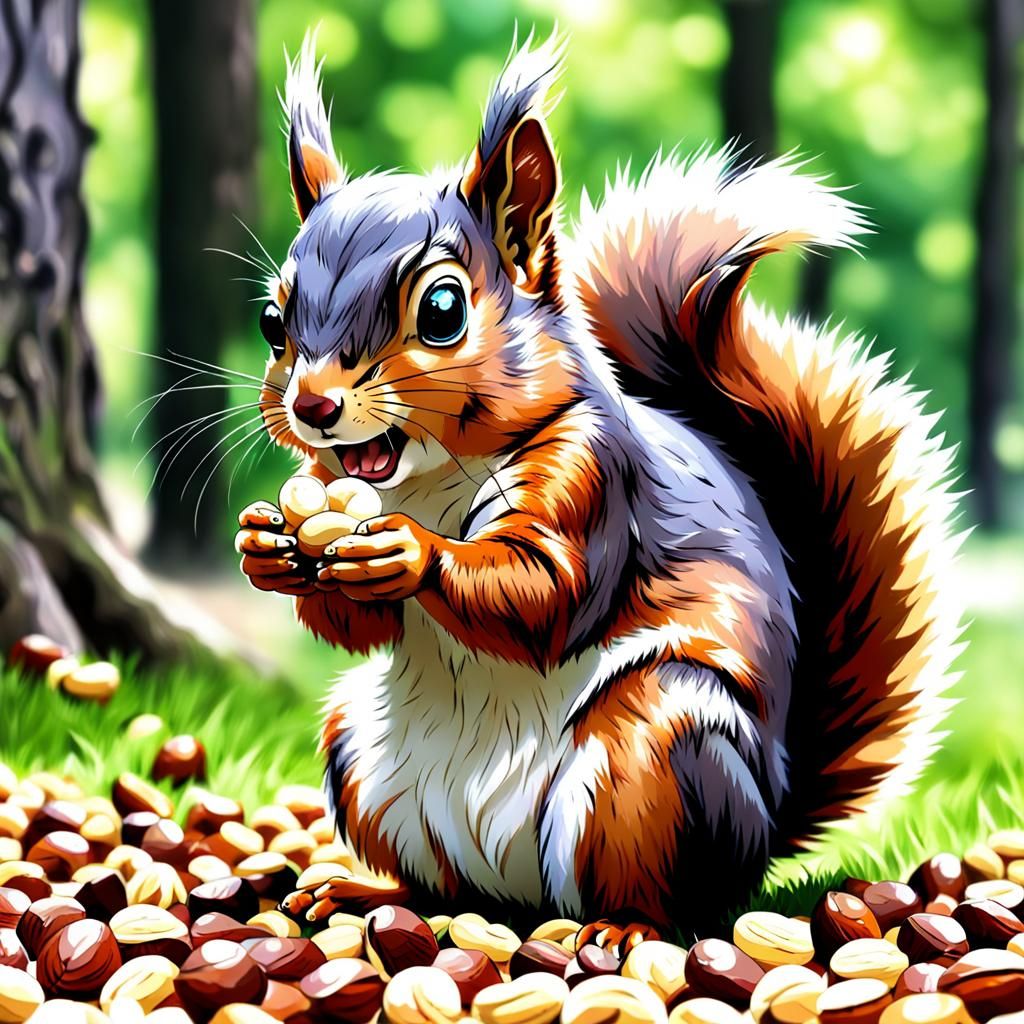 Anime Squirrel Eating Nuts, Good Looking