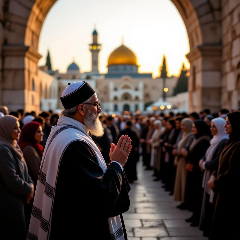 Rabbi Prays at Temple Mount Amidst Curious Arab Crowd