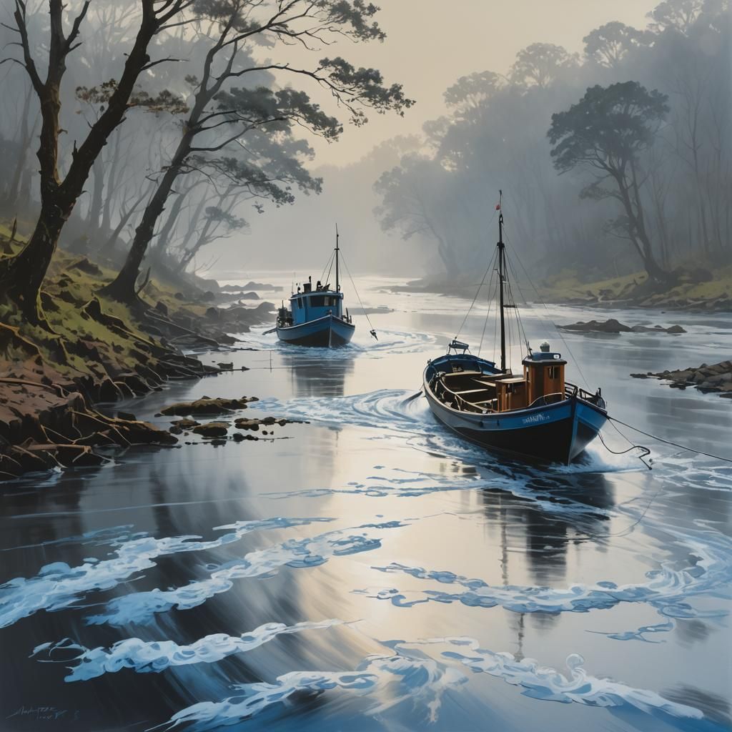 River Boat Rush: Pop Art Screen Print in Gouache