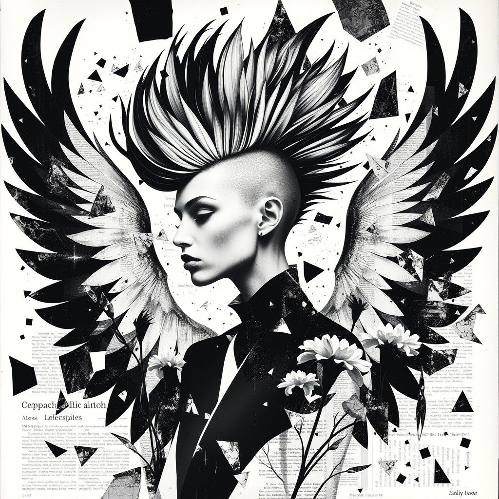 Abstract Dada Collage: Geometric Wings in Photogram Style