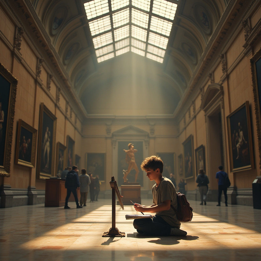 Artist Sketching at the Louvre Museum
